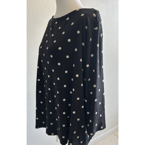 Lands End Womens Polka Dot Shirt 2X Cotton Knit Black White Boat Neck Plus Size - Picture 10 of 12